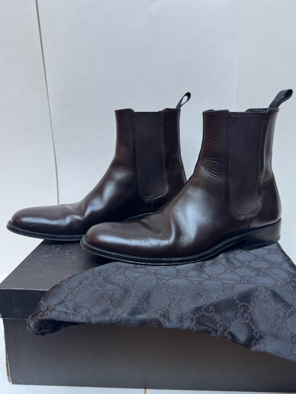 Vintage Gucci Chelsea Men's Leather Ankle Boots Dark Brown (With Shoe Bag)